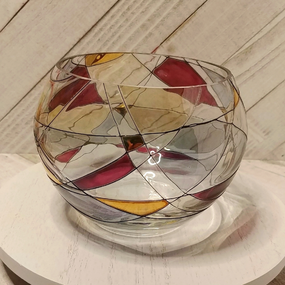 PartyLite Mosaic Calypso Tealight Candle Holder Glass Bowl Stained Glass